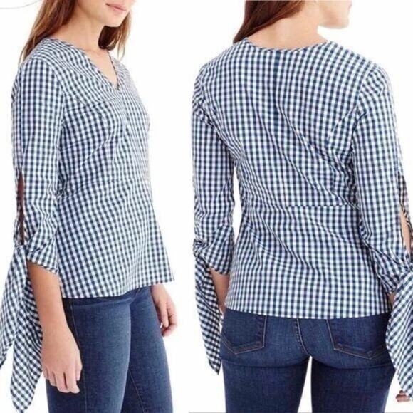 Universal Standard for j Crew gingham navy blouse‎ size small - Picture 1 of 9